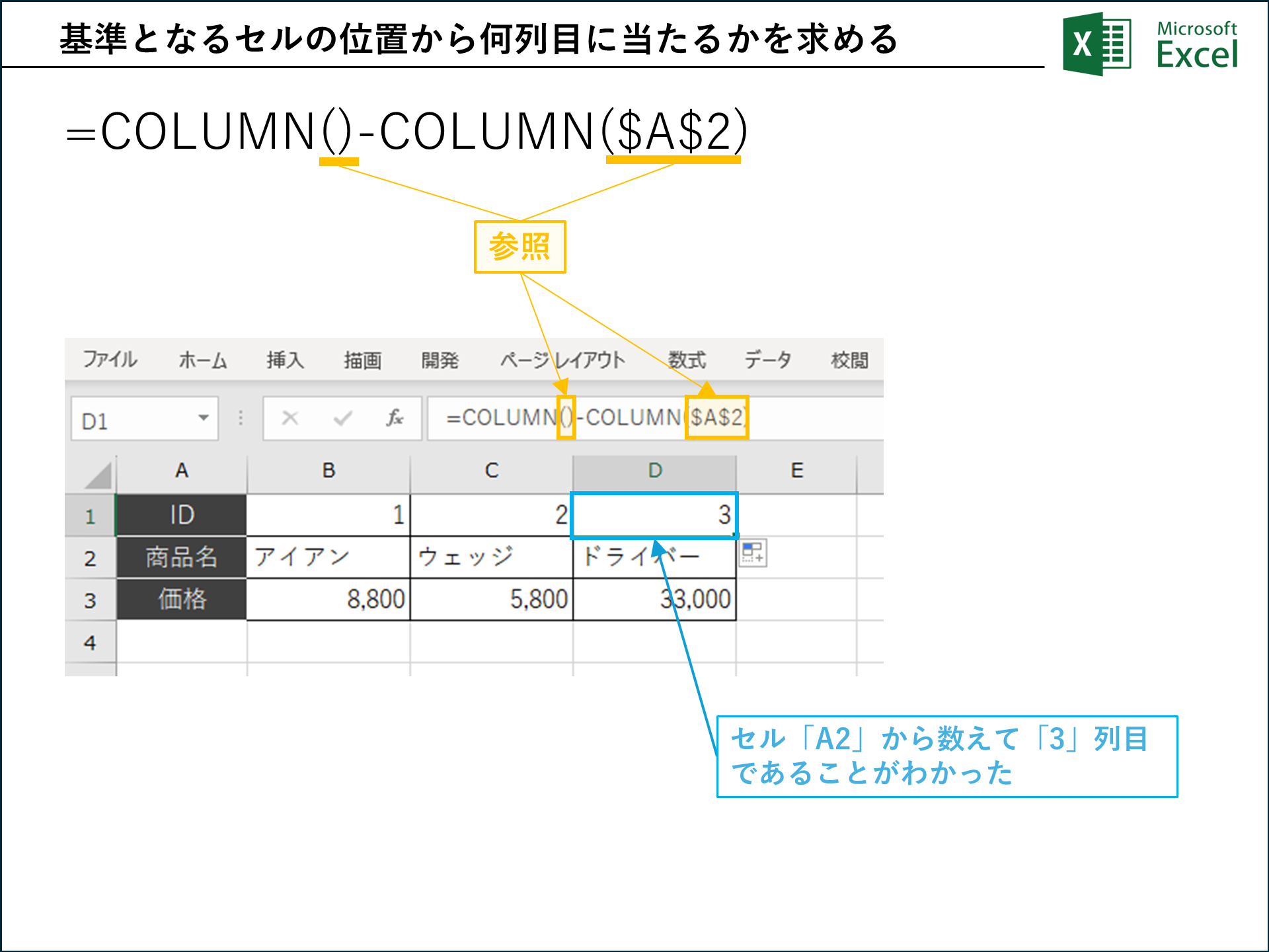 110-01｜エクセルの列番号を取得！COLUMN関数の（110）完全ガイド【Excelサンプルデータ（例題）｜無料ダウンロード ...