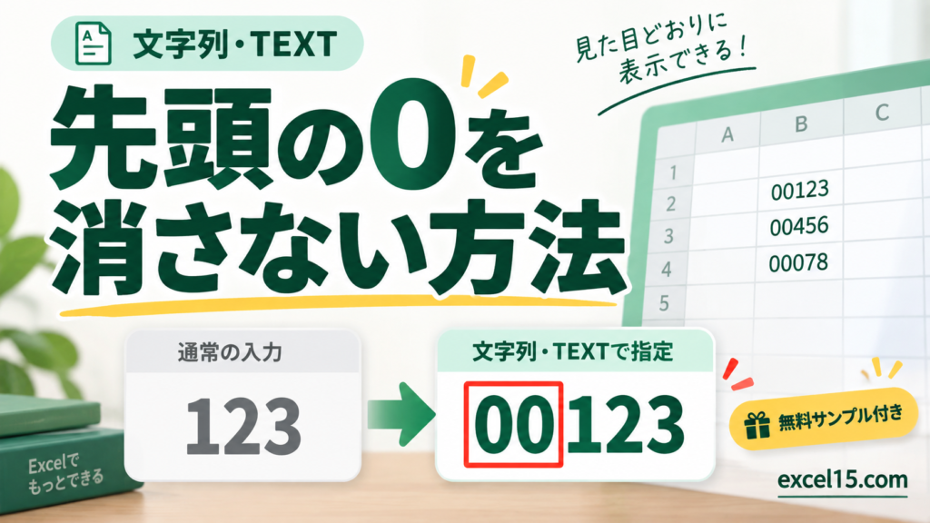 Excelで先頭の0が消えるときの対処法｜00123を保持する3つの方法。無料Excelサンプル付き。
