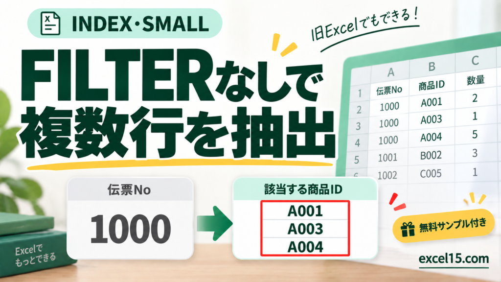 FILTERなしで 複数行を抽出。無料Excelサンプル付き。