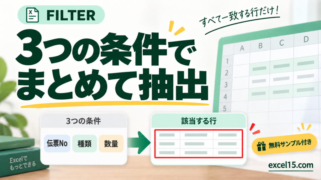 3つの条件で まとめて抽出。無料Excelサンプル付き。