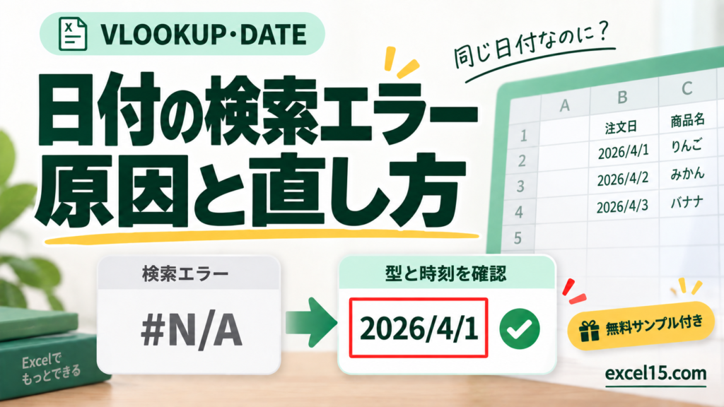 日付の検索エラー 原因と直し方。無料Excelサンプル付き。