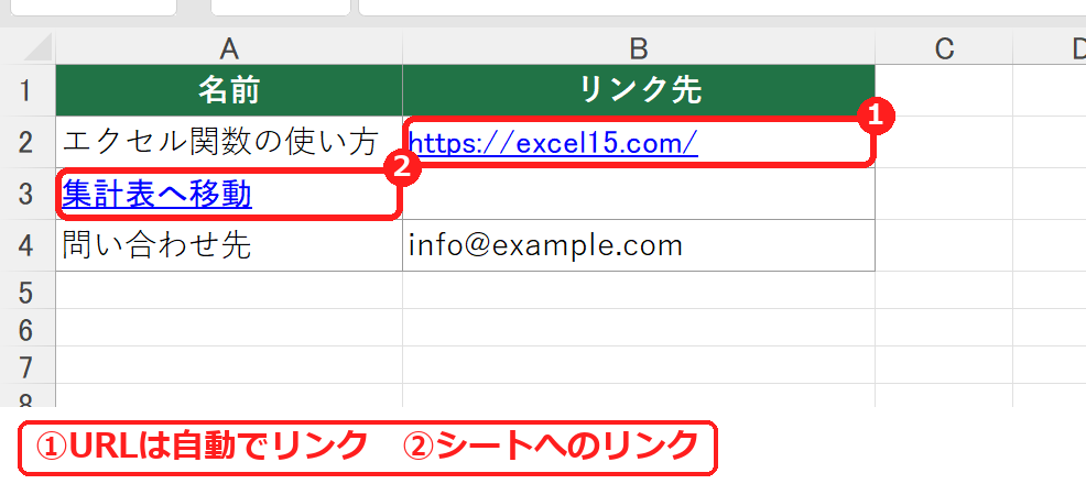 エクセルでハイパーリンクを設定したセル