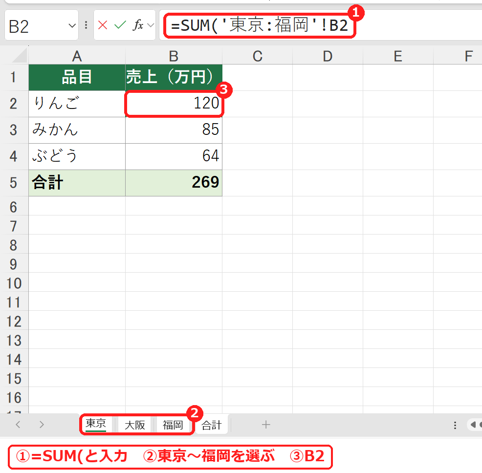 エクセルで串刺し集計のシートを選ぶ