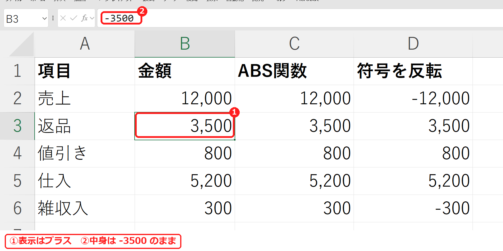 エクセルの表示形式で見た目だけプラスにした結果