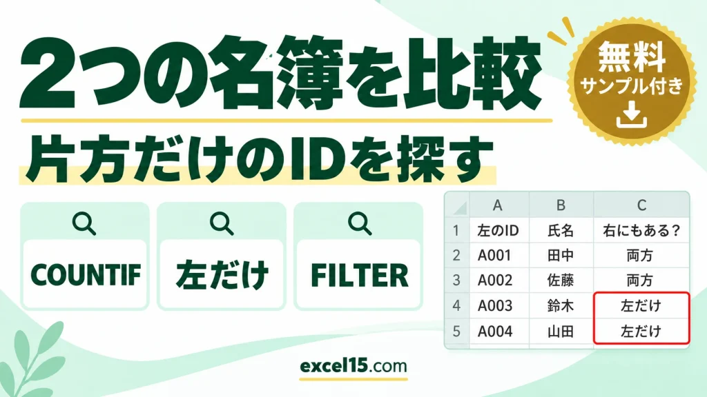 Excelで2つの名簿を比較する方法｜片方にしかないデータをCOUNTIFで抽出