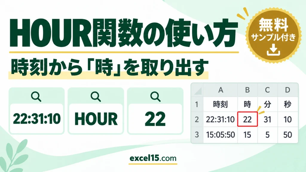 Excel HOUR関数の使い方｜時刻から「時」を取り出す