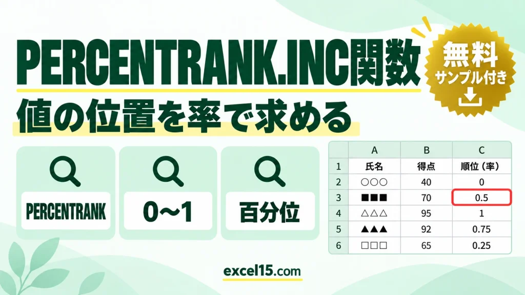 PERCENTRANK.INC関数の使い方｜値が何パーセント位置かを求める