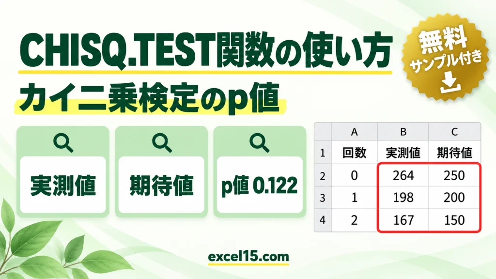 Excel CHISQ.TEST関数の使い方｜カイ二乗検定で適合度を評価（CHITEST）