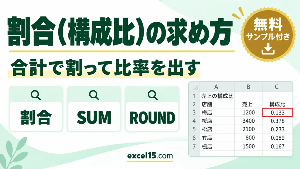 Excelで割合（構成比）を求める方法｜売上の比率をSUMで計算