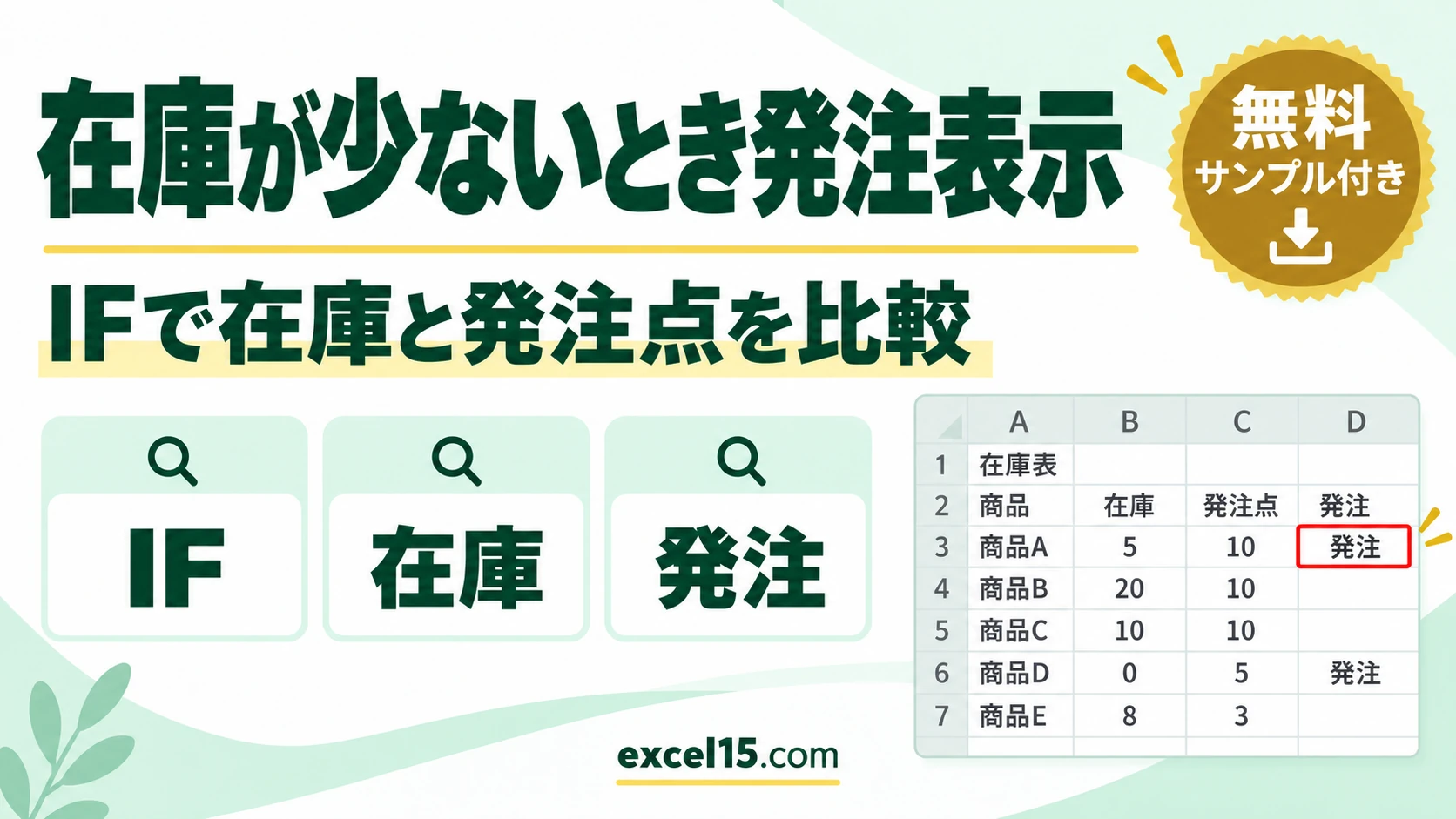 Excelで在庫が発注点を下回ったら表示する方法｜IF関数
