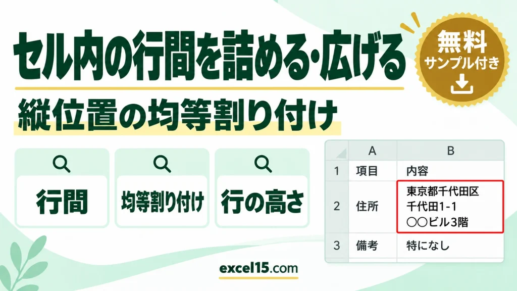 エクセルでセル内の行間を詰める・広げる方法｜均等割り付け・テキストボックスの行間