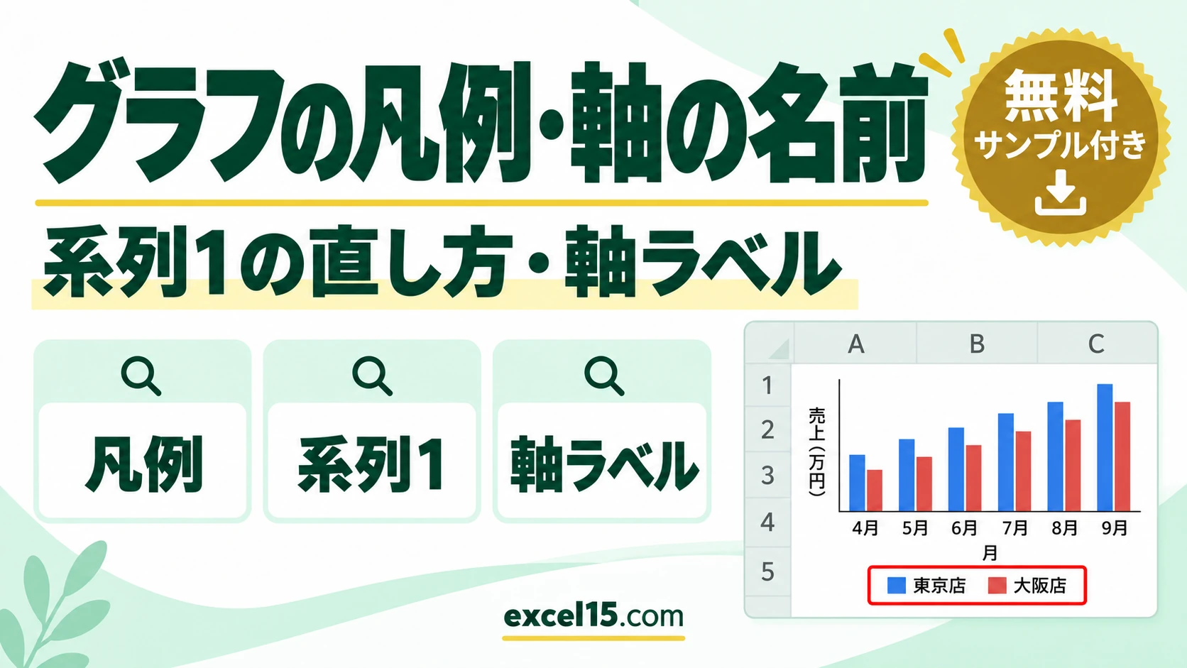 エクセルのグラフの凡例の名前を変える方法｜系列1の直し方・軸ラベルで縦軸横軸に名前