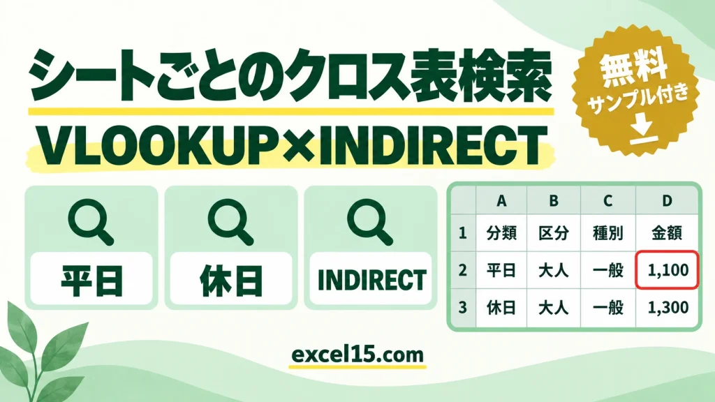VLOOKUPとINDIRECTでシートを切り替えて検索する方法｜複数のクロス表から金額を抽出